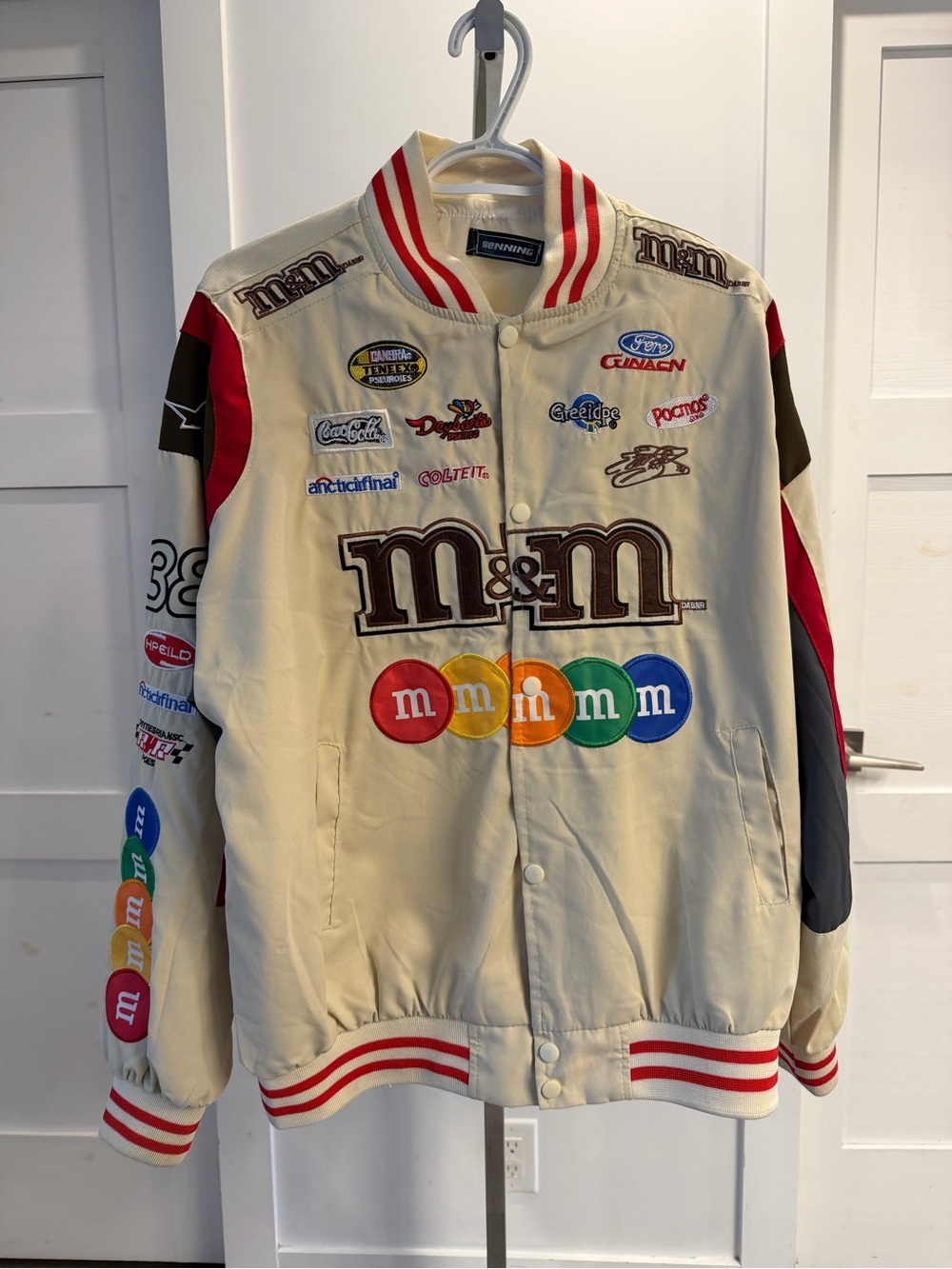 Vintage M&M's Cream Racing Puffer Jacket with Multicolor Logos